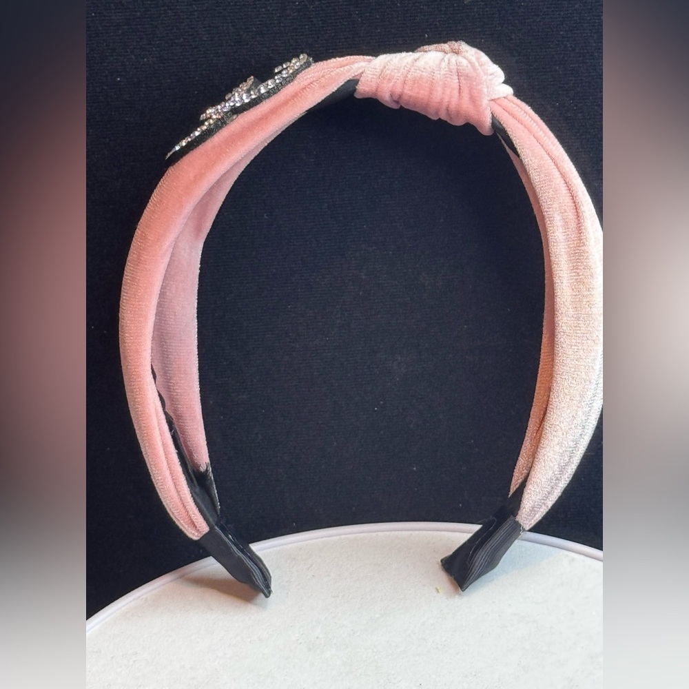 Pink Velvet Rhinestone Headband - Picture 7 of 11